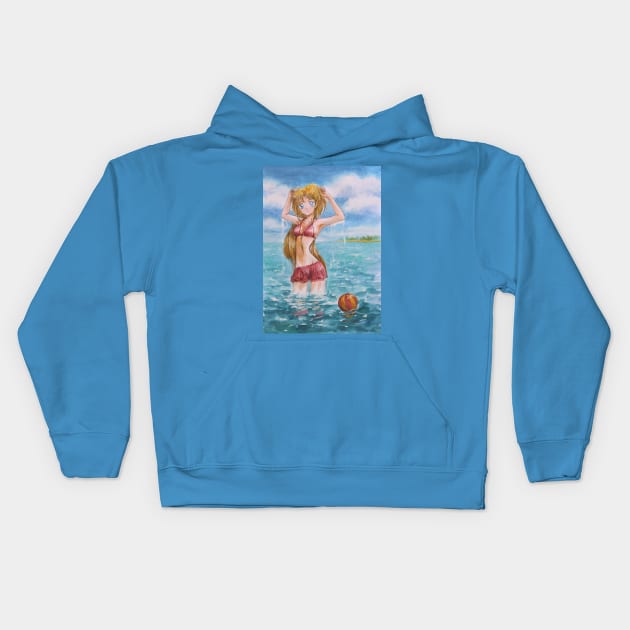 Minako on Summer Vacation Kids Hoodie by eosofdawn